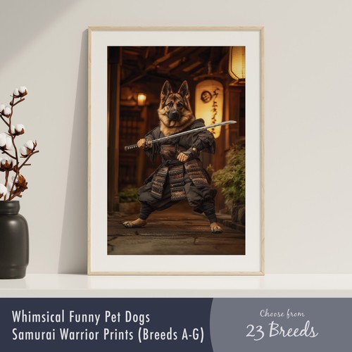 Samurai dog portrait print - print, –