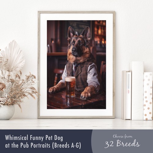Dog the pub portrait - dog, print